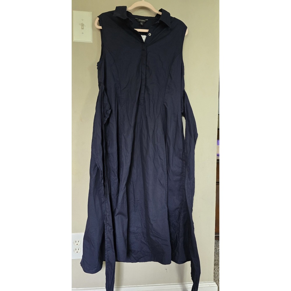 Banana Republic Navy Poplin Cotton Sleeveless Collared Shirt Dress Belted M